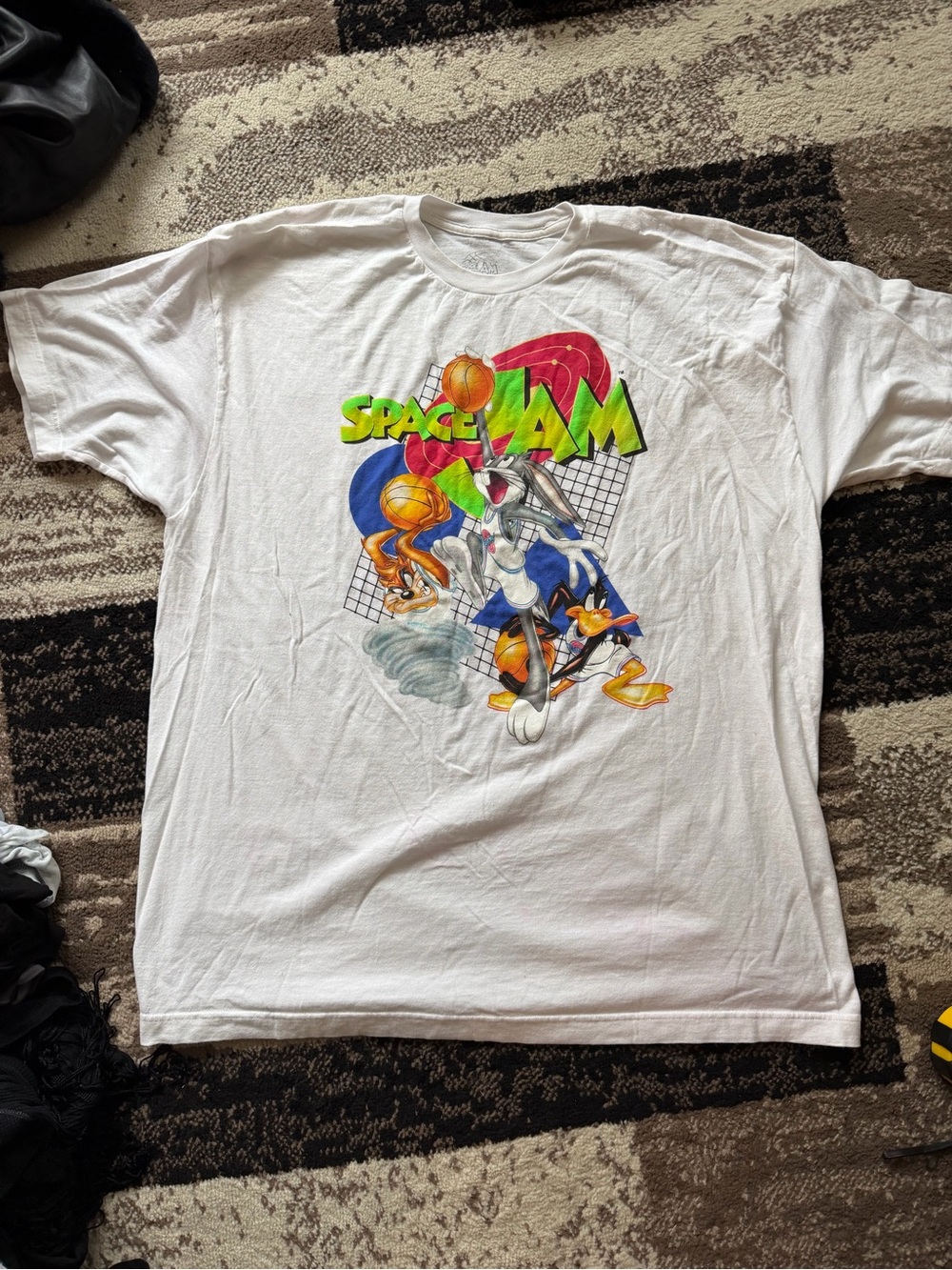 Men’s NBA White Space Jam Movie Graphic Tee with Multi-Color Print